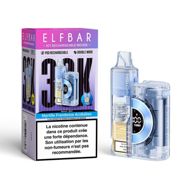 Puff Rechargeable Elfbar NIO 30K Myrtille Framboise Acidulées – 30 000 Puffs 20mg
